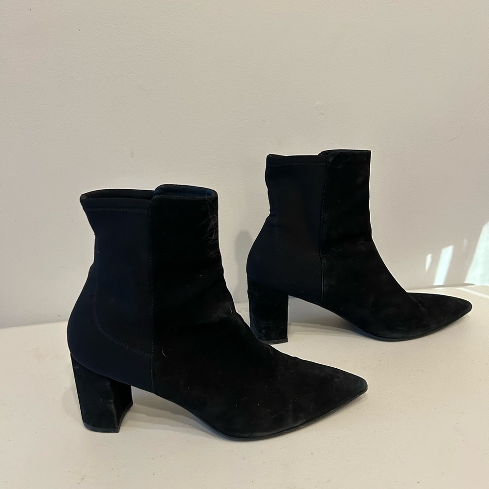 Stuart Weitzman Black Suede Leather Ankle Boots